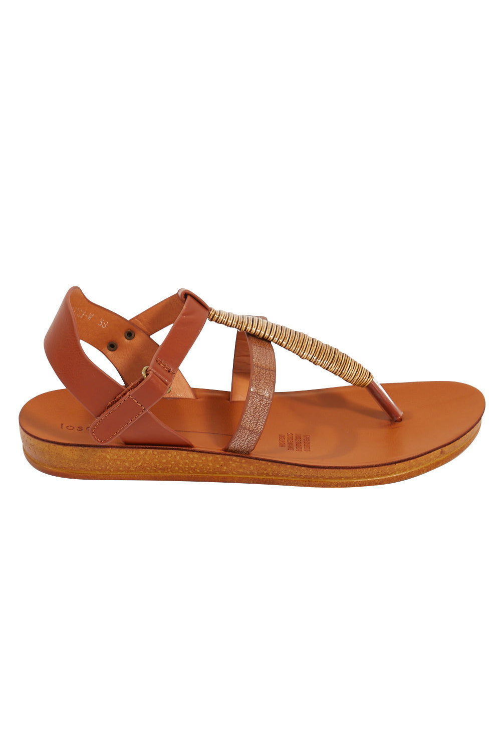 Product shot of the Betsy Flat Sandal in colour Brandy, from the front