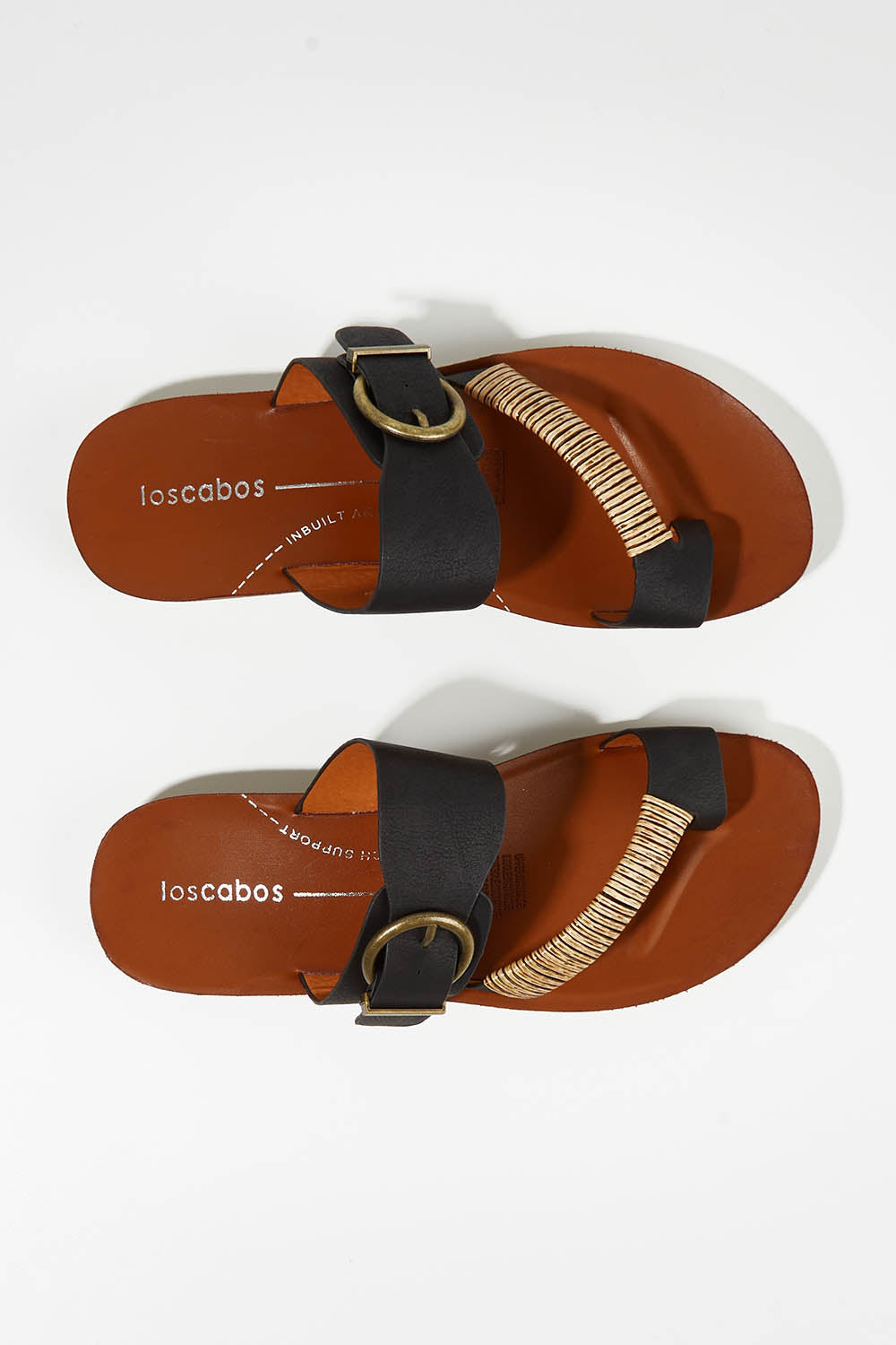 A model wearing size 37 of the Bria Flat Sandal in colour Black (Black), from the front, showing the whole outfit