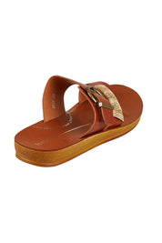 Product shot of the Bria Flat Sandal in colour Cognac, from the back