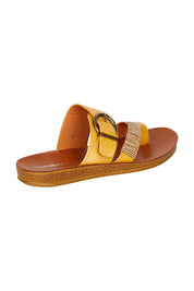 Product shot of the Bria Flat Sandal in colour Mustard, from the back