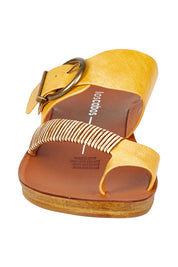 Product shot of the Bria Flat Sandal in colour Mustard, detail