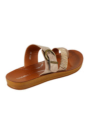 Product shot of the Bria Flat Sandal in colour Taupe, from the back