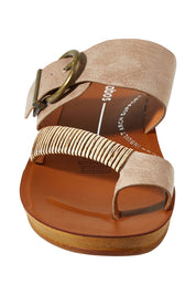 Product shot of the Bria Flat Sandal in colour Taupe, detail