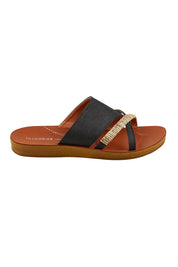 Product shot of the Bride Slide in colour Blackraff (Black), from the front