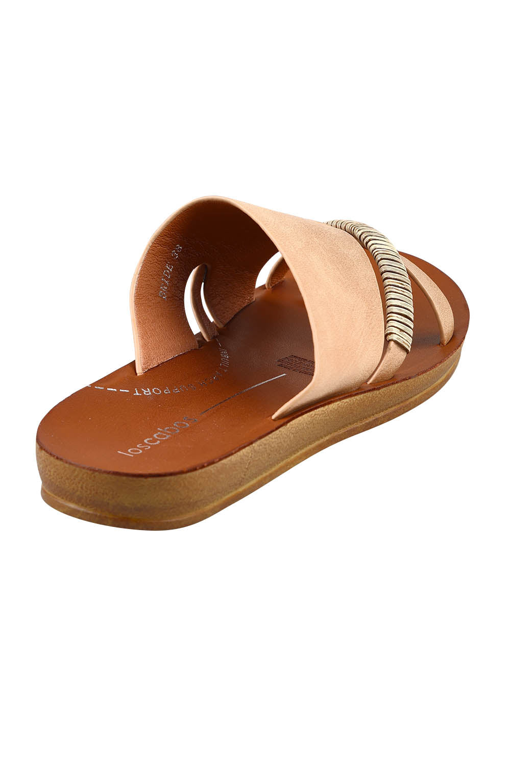 Product shot of the Bride Slide in colour Camel, from the back