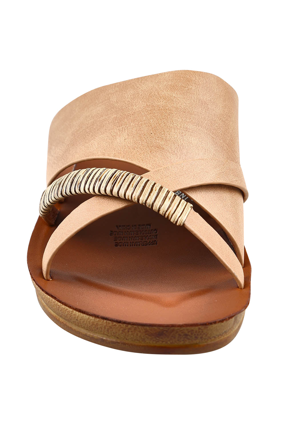 Product shot of the Bride Slide in colour Camel, detail