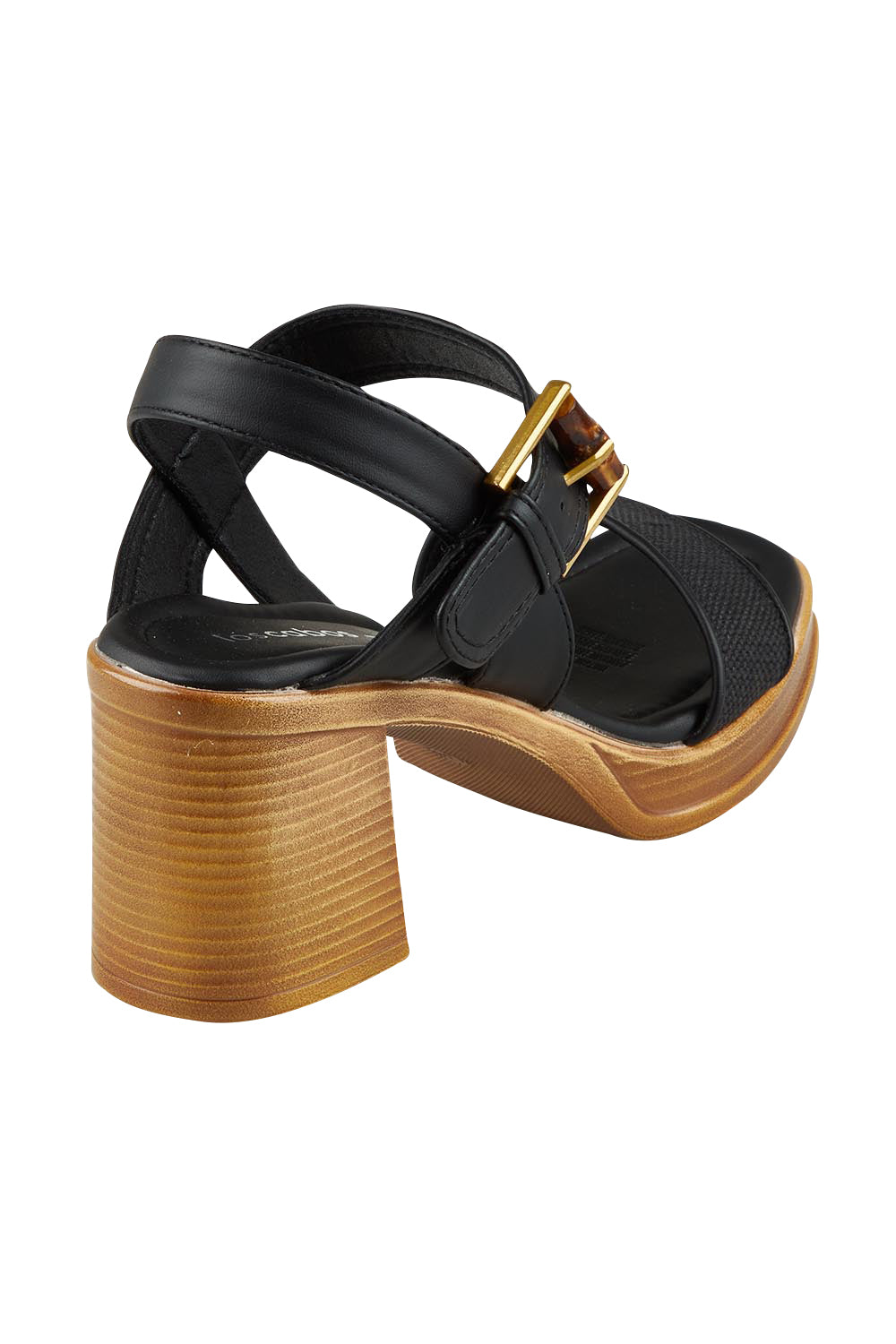 Product shot of the Burgos Heel in colour Black (Black), from the back