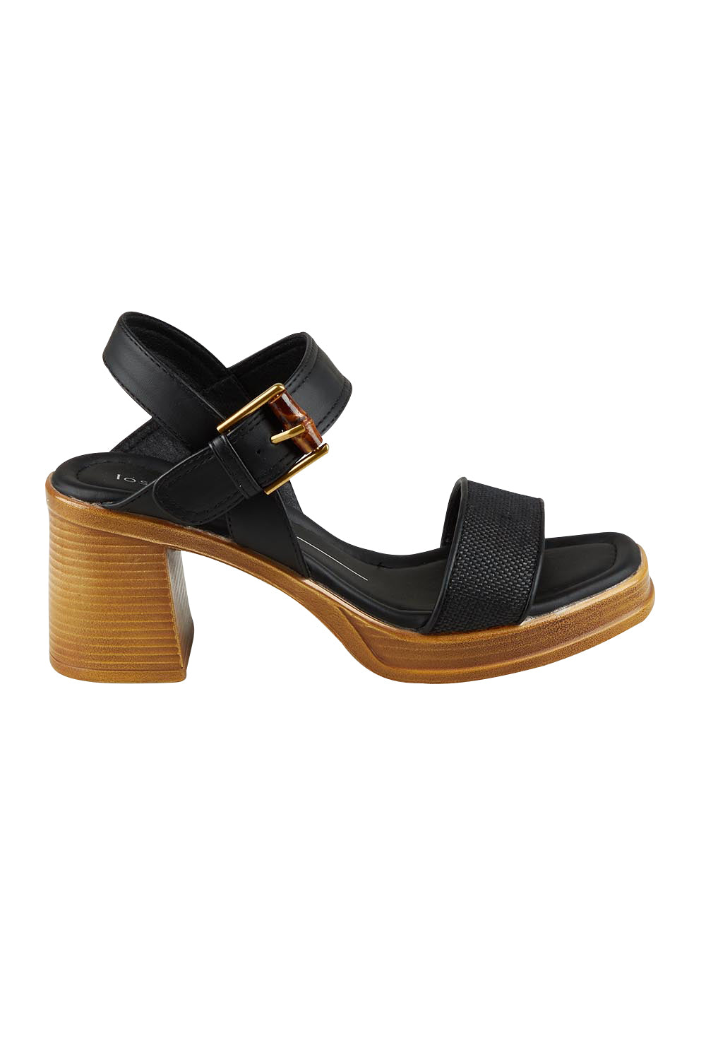 Product shot of the Burgos Heel in colour Black (Black), from the front