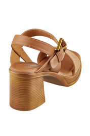 Product shot of the Burgos Heel in colour Caramel, from the back