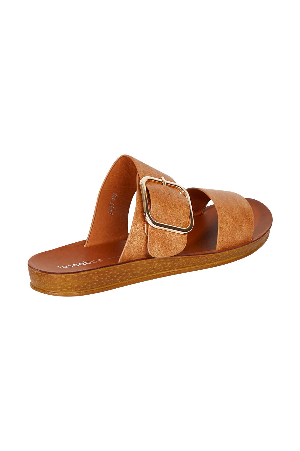 Product shot of the Doti Double Strap Slide in colour Brandy, from the back