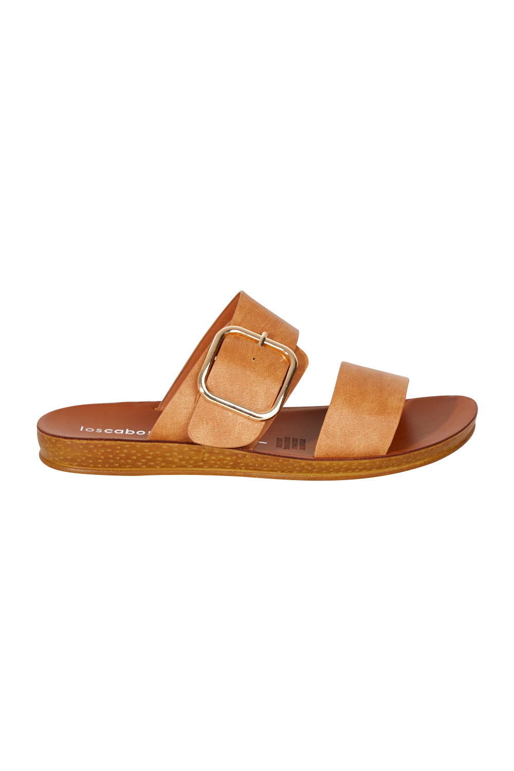 Product shot of the Doti Double Strap Slide in colour Brandy, from the front