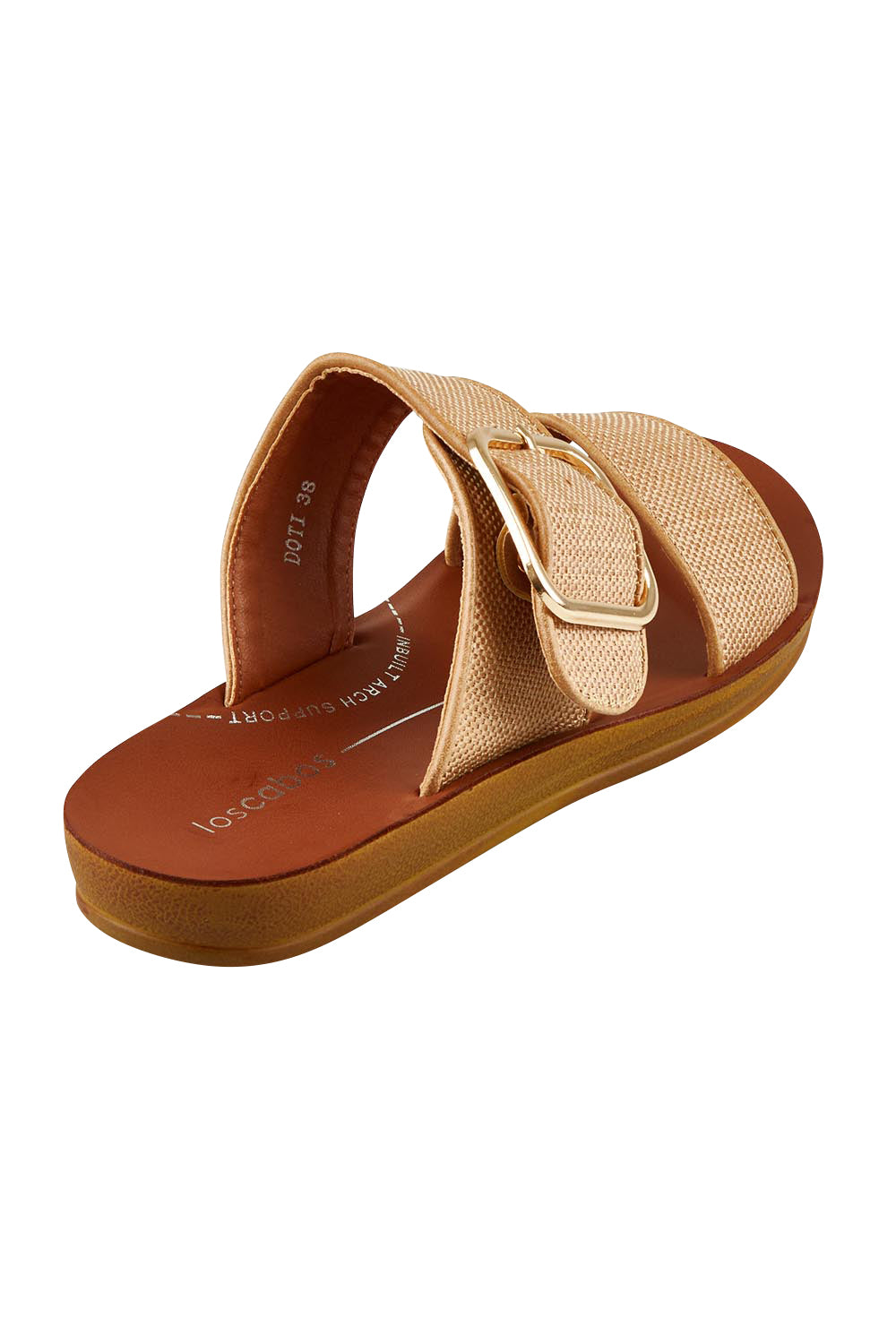 Product shot of the Doti Double Strap Slide in colour Caramelraf, from the back