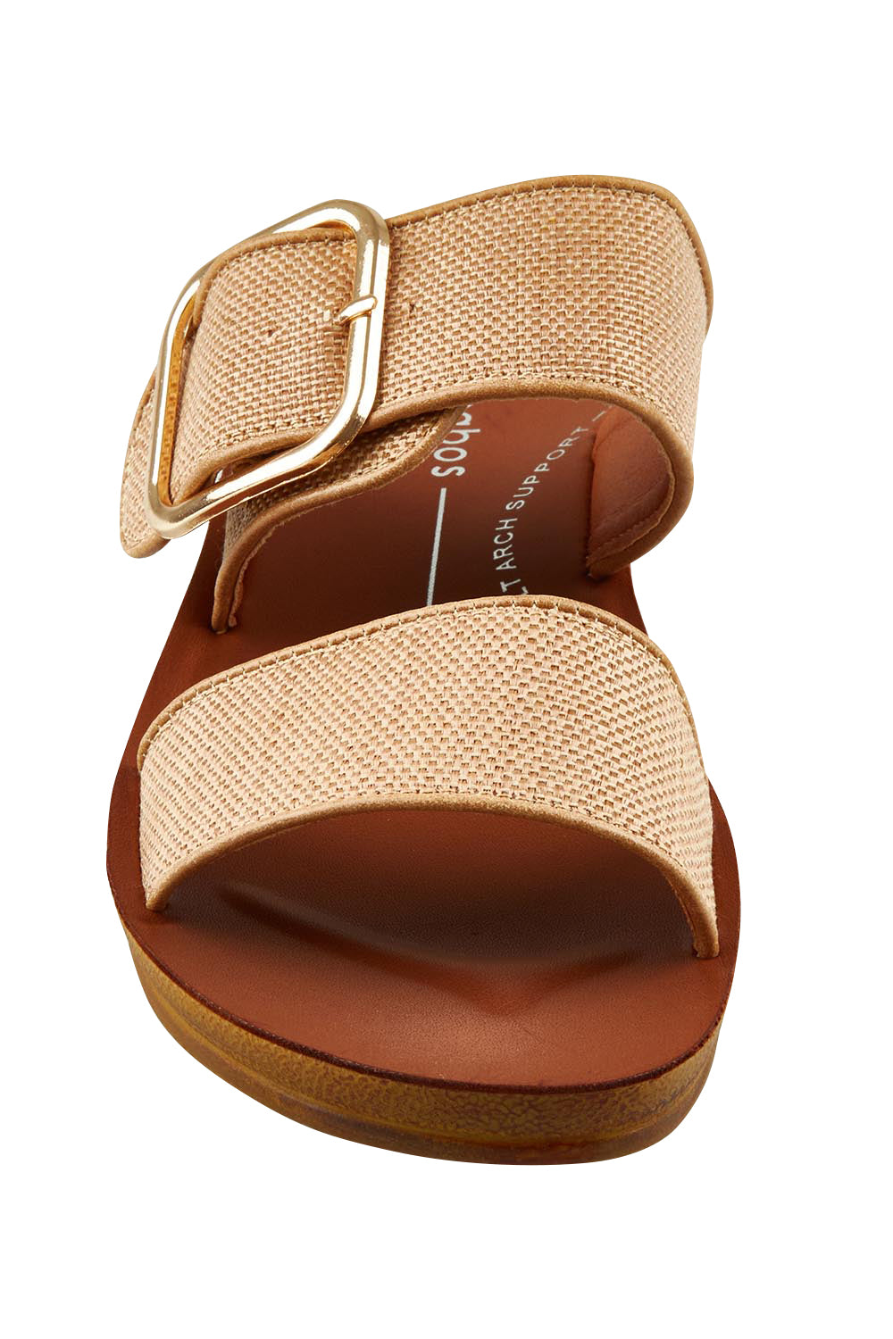 Product shot of the Doti Double Strap Slide in colour Caramelraf, detail