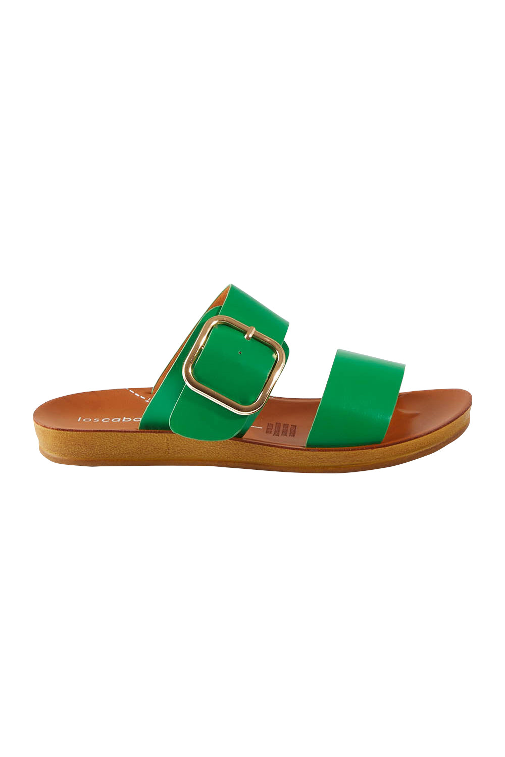 Product shot of the Doti Double Strap Slide in colour Emerald (Green), from the front