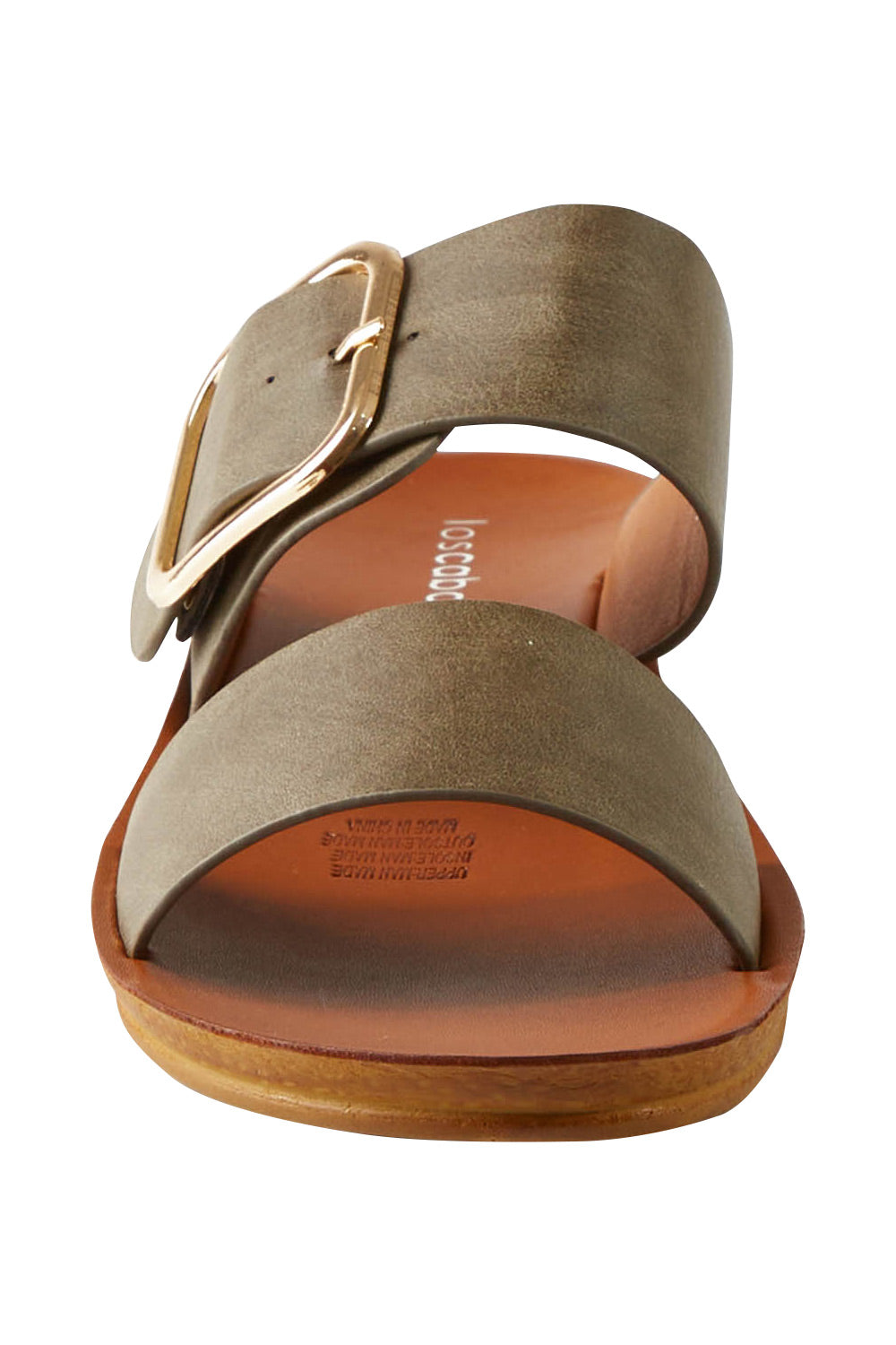 Product shot of the Doti Double Strap Slide in colour Khaki (Green), detail