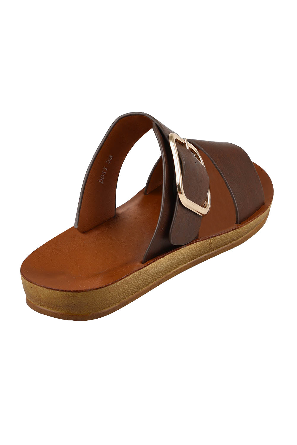 Product shot of the Doti Double Strap Slide in colour Mocha, from the back