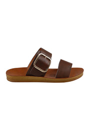 Product shot of the Doti Double Strap Slide in colour Mocha, from the front