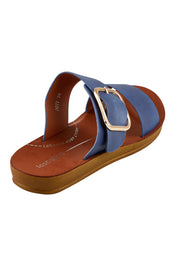 Product shot of the Doti Double Strap Slide in colour Ocean (Blue), from the back