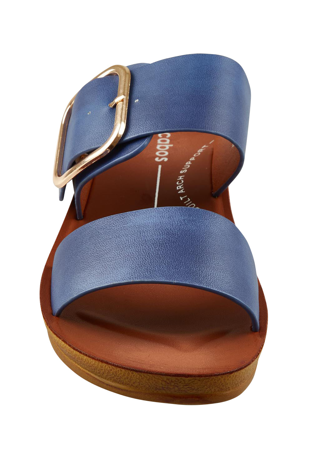 Product shot of the Doti Double Strap Slide in colour Ocean (Blue), detail