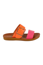 Product shot of the Doti Double Strap Slide in colour Pinkorange (Pink), from the front
