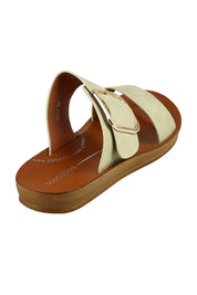 Product shot of the Doti Double Strap Slide in colour Sage (Green), from the back
