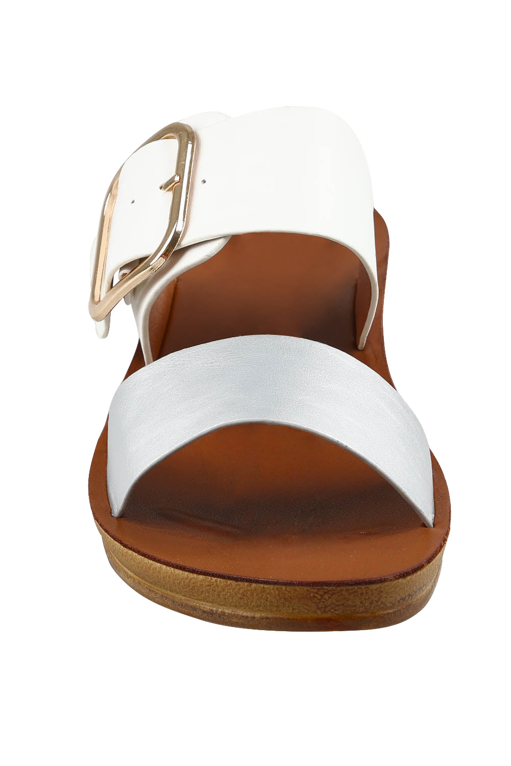 Product shot of the Doti Double Strap Slide in colour Silverwht (Metallics), detail
