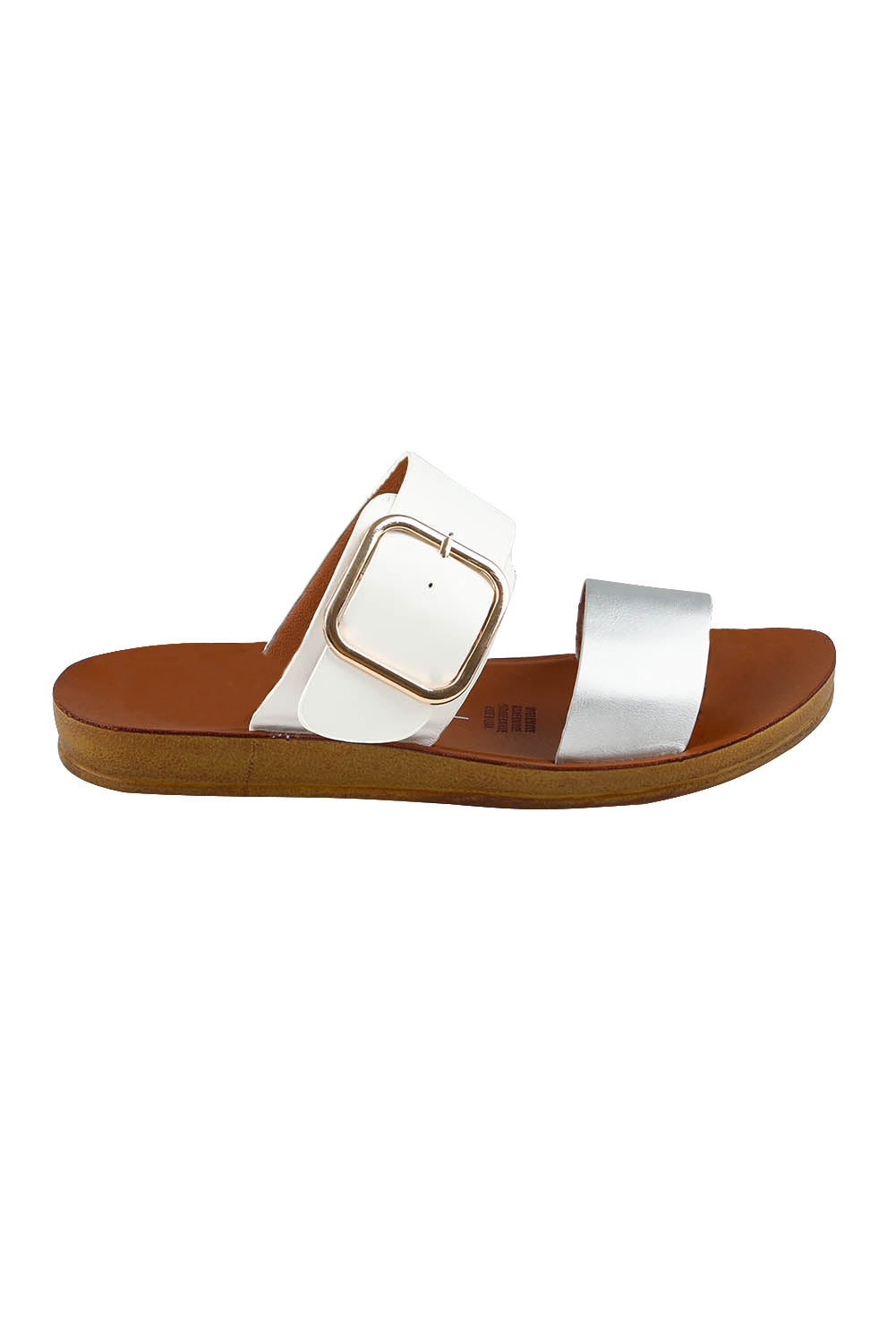 Product shot of the Doti Double Strap Slide in colour Silverwht (Metallics), from the front