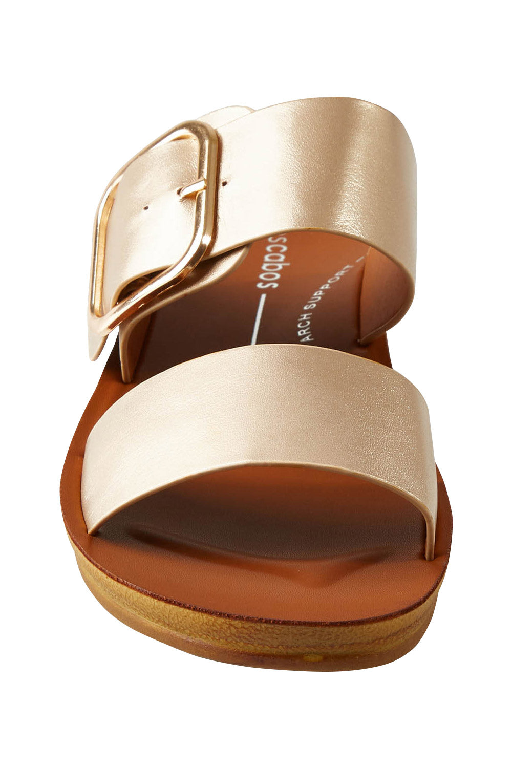 Product shot of the Doti Double Strap Slide in colour Softgold (Metallics), detail