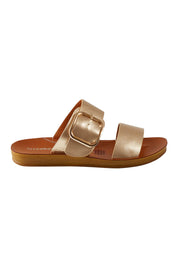 Product shot of the Doti Double Strap Slide in colour Softgold (Metallics), from the front