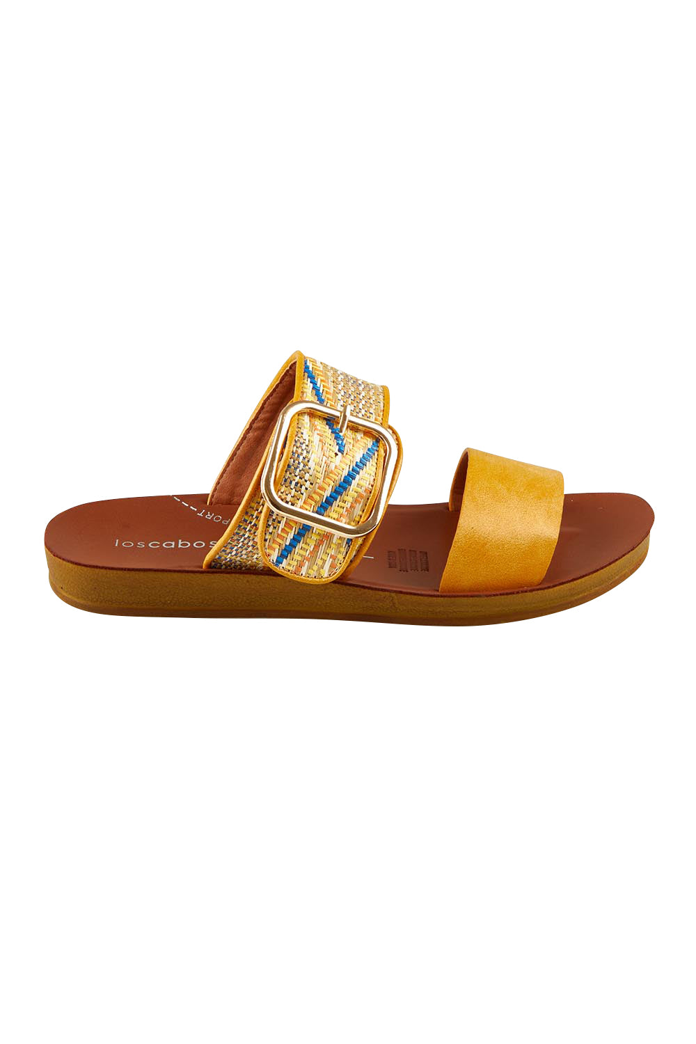 Product shot of the Doti Double Strap Slide in colour Sunsetmult, from the front