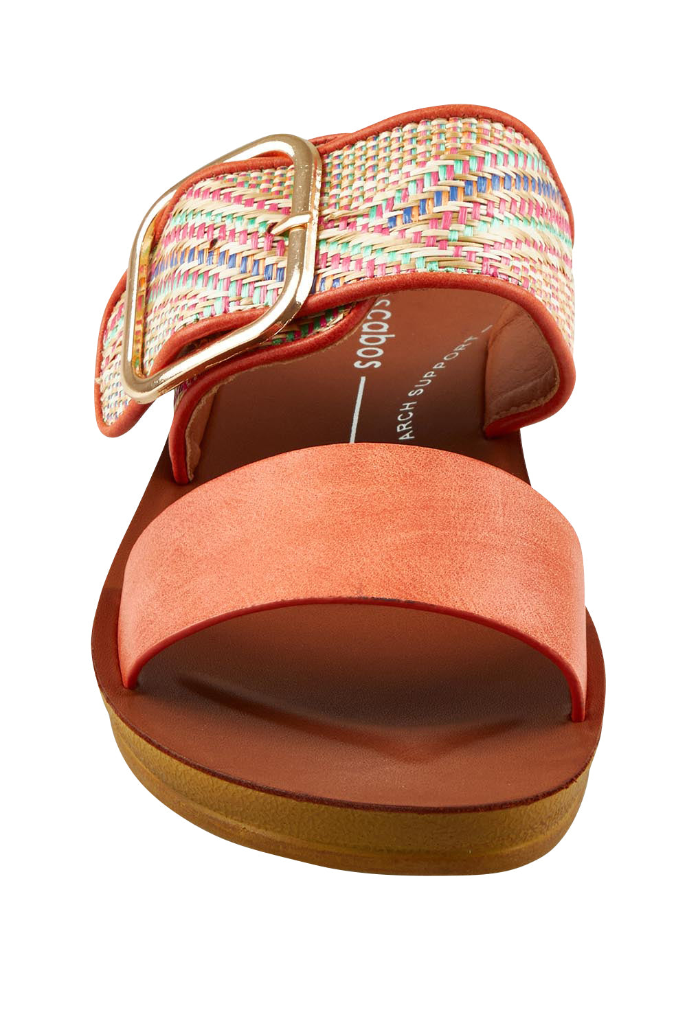 Product shot of the Doti Double Strap Slide in colour Tangemulti, detail