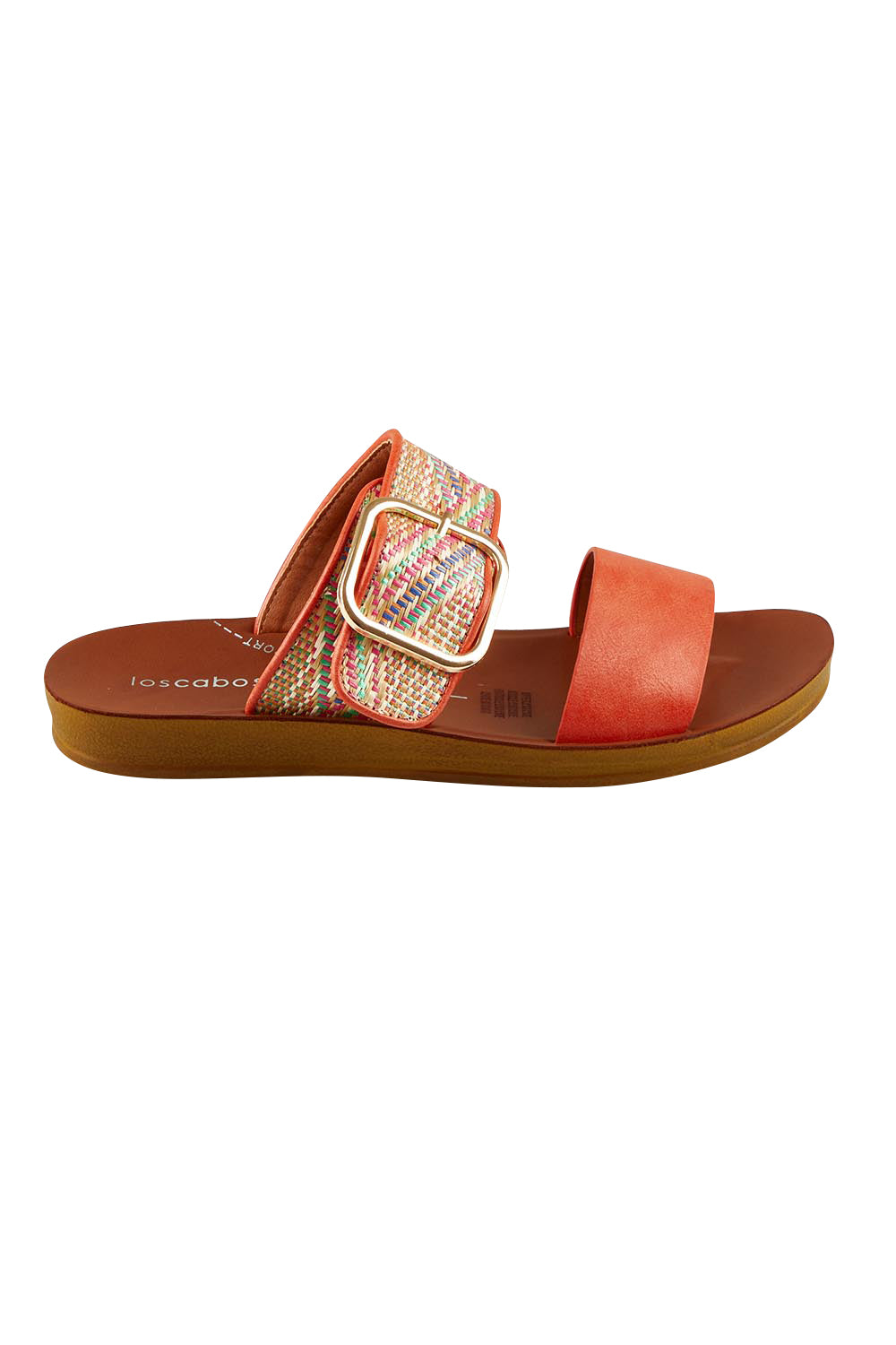 Product shot of the Doti Double Strap Slide in colour Tangemulti, from the front