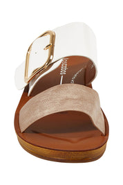 Product shot of the Doti Double Strap Slide in colour Taupewhite (White), detail