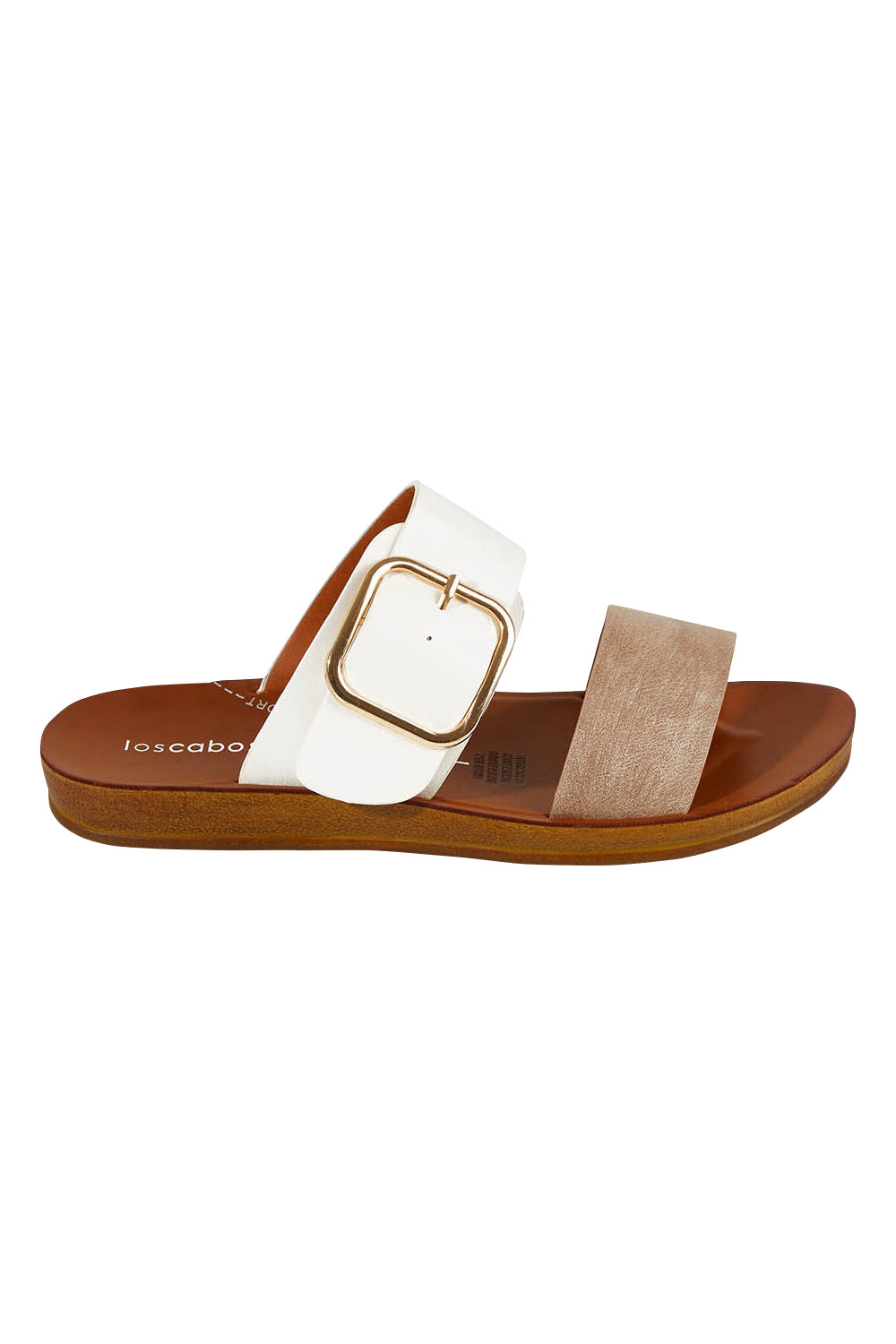 Product shot of the Doti Double Strap Slide in colour Taupewhite (White), from the front