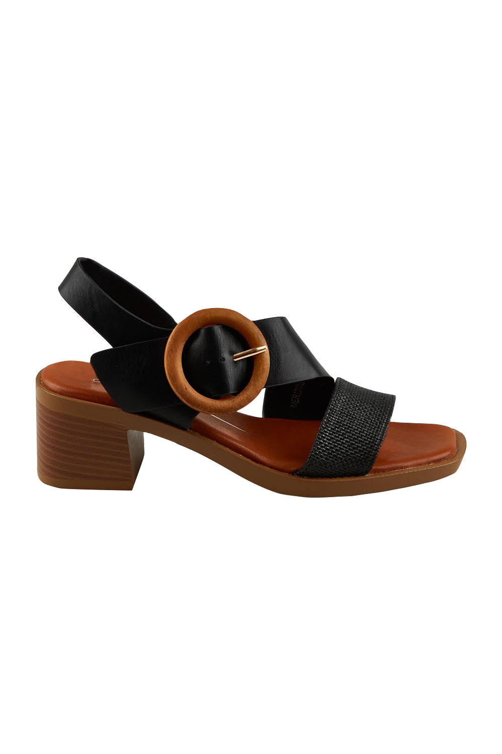 Product shot of the Meridine Heel in colour Black (Black), from the front