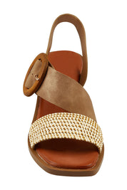 Product shot of the Meridine Heel in colour Taupe, detail