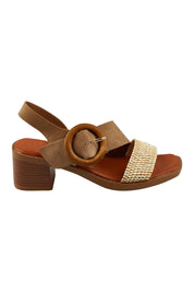 Product shot of the Meridine Heel in colour Taupe, from the front