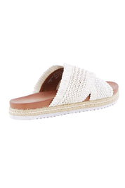 Product shot of the Tinny Flat Sandal in colour White (White), from the back