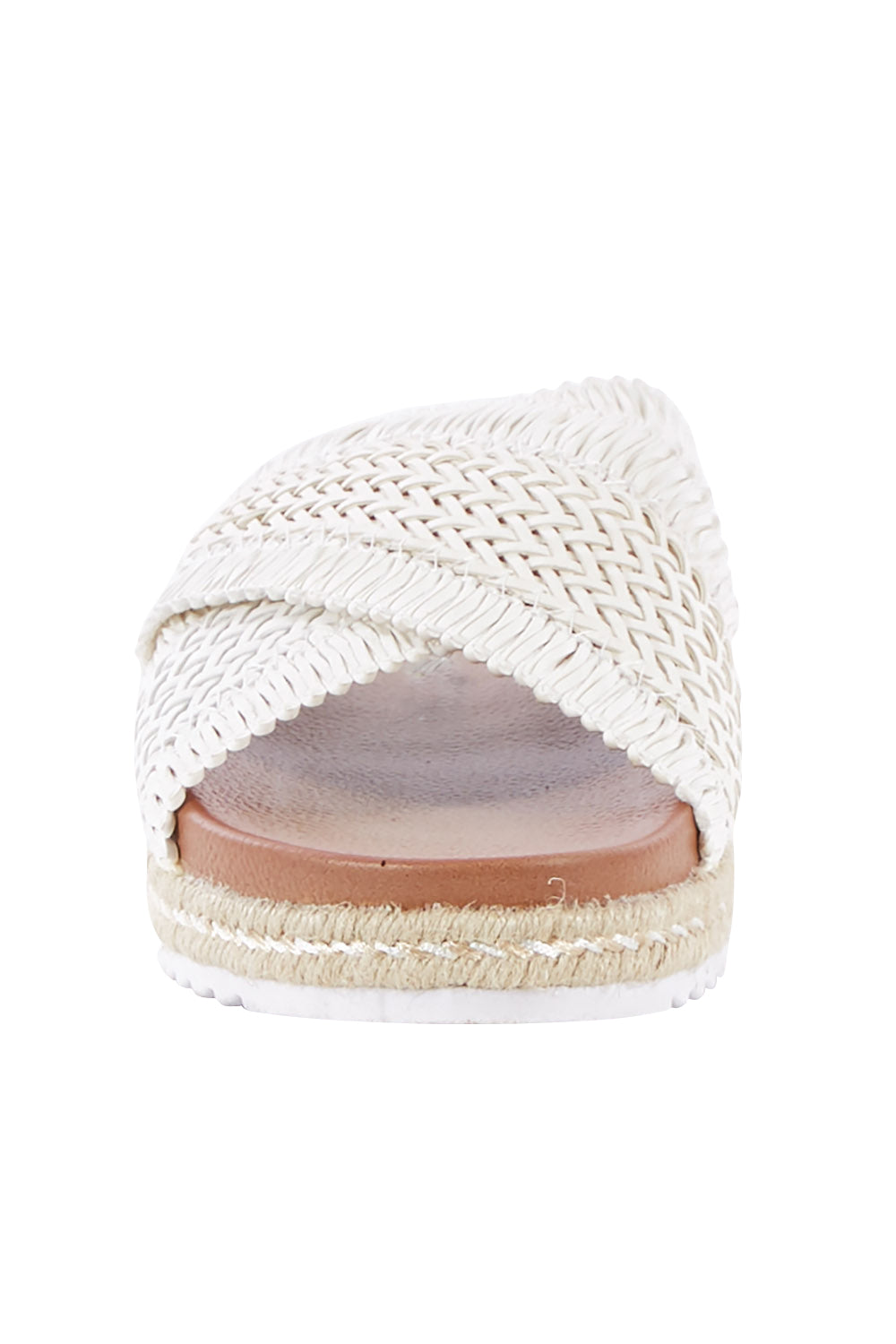 Product shot of the Tinny Flat Sandal in colour White (White), detail