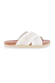 Product shot of the Tinny Flat Sandal in colour White (White), from the front