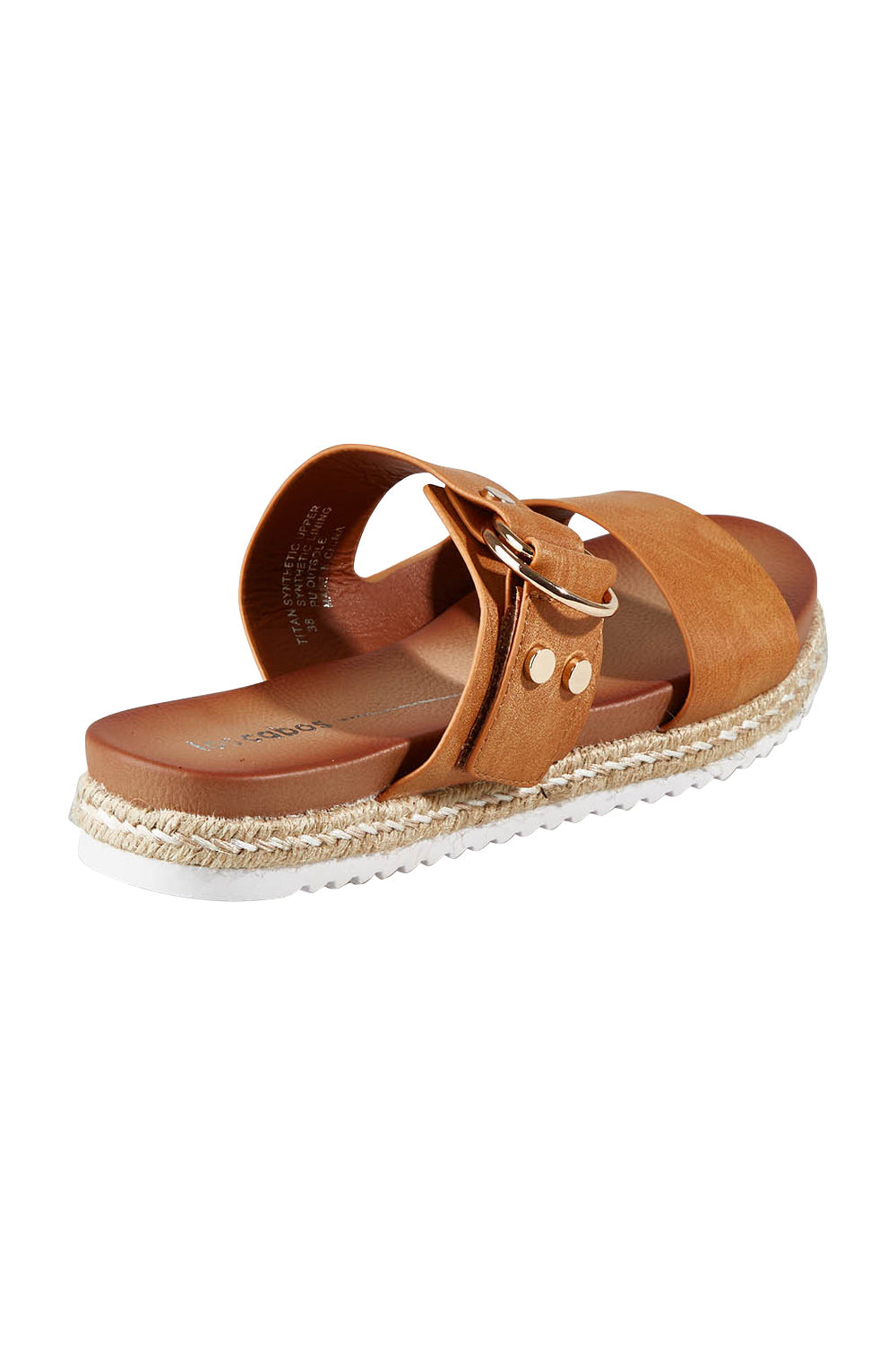Product shot of the Titan Sandal in colour Brandy, from the back