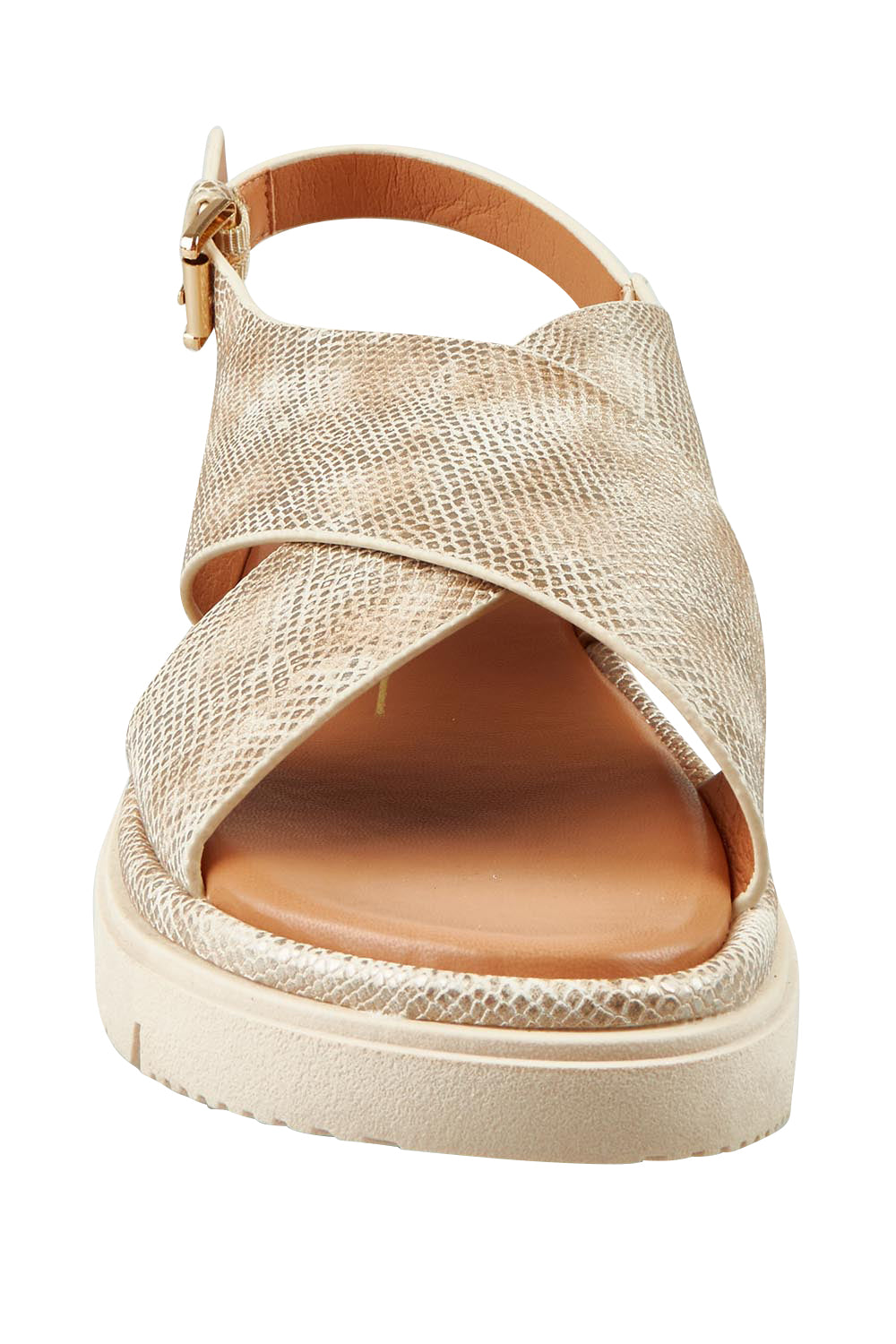 Product shot of the Tolis Flatform Sandal in colour Beigelizar (Metallics), detail