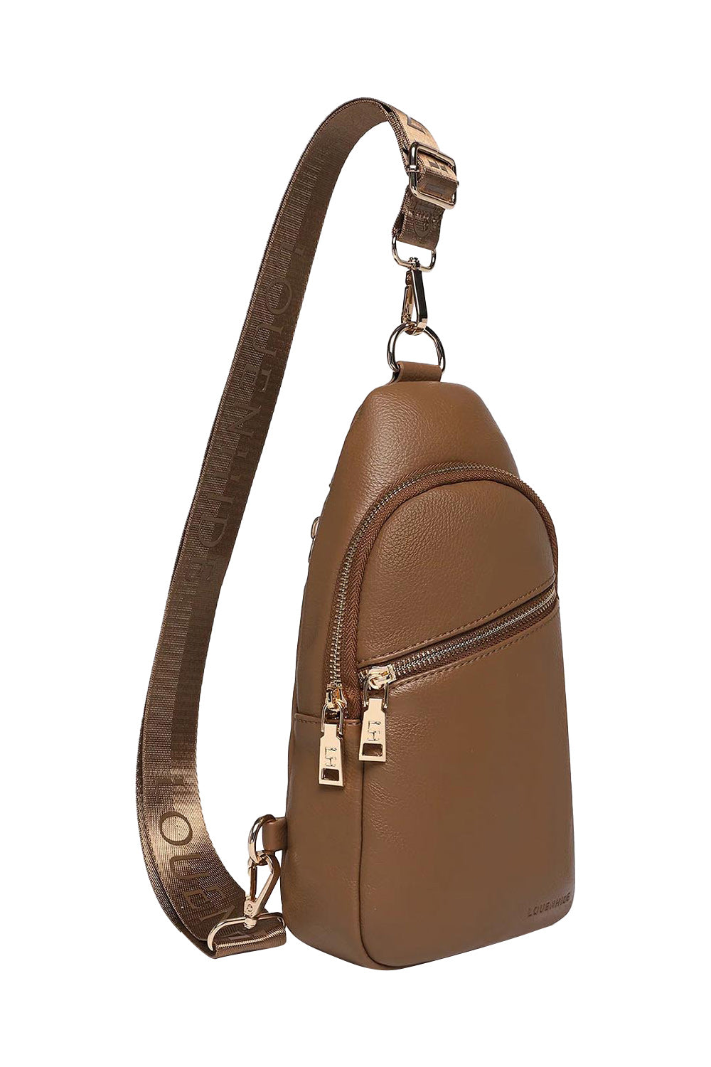 Product shot of the Bella Sling Bag in colour Caramel, detail