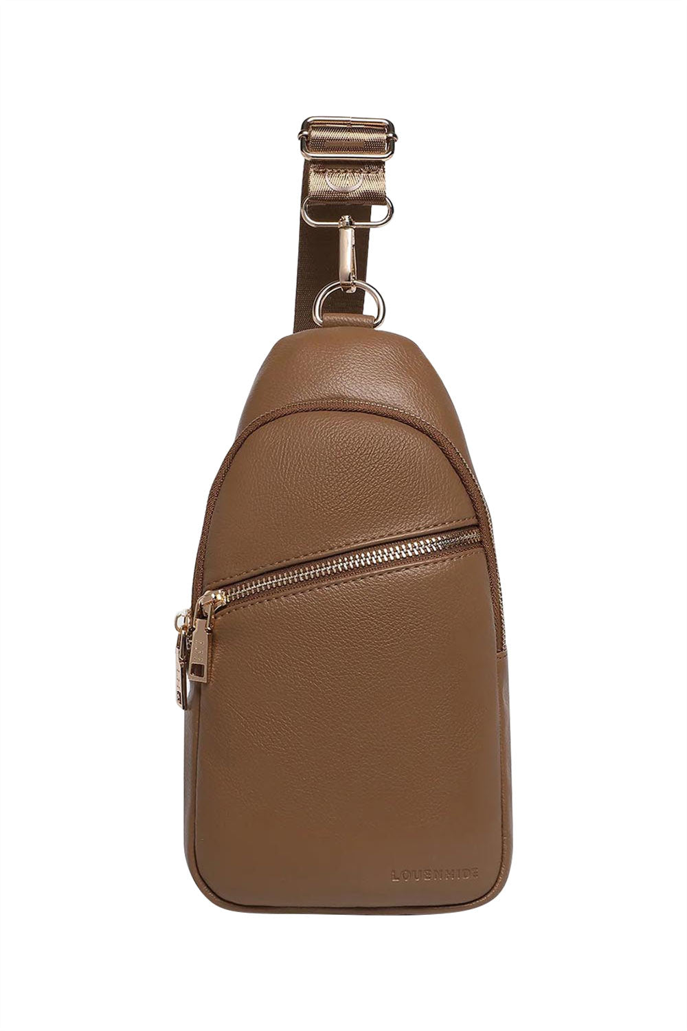 Product shot of the Bella Sling Bag in colour Caramel, detail