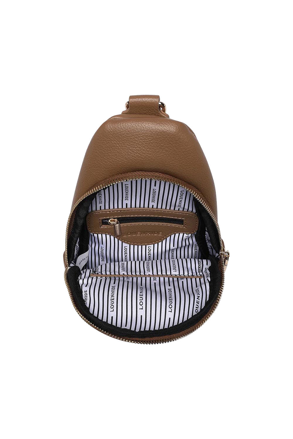 Product shot of the Bella Sling Bag in colour Caramel, detail
