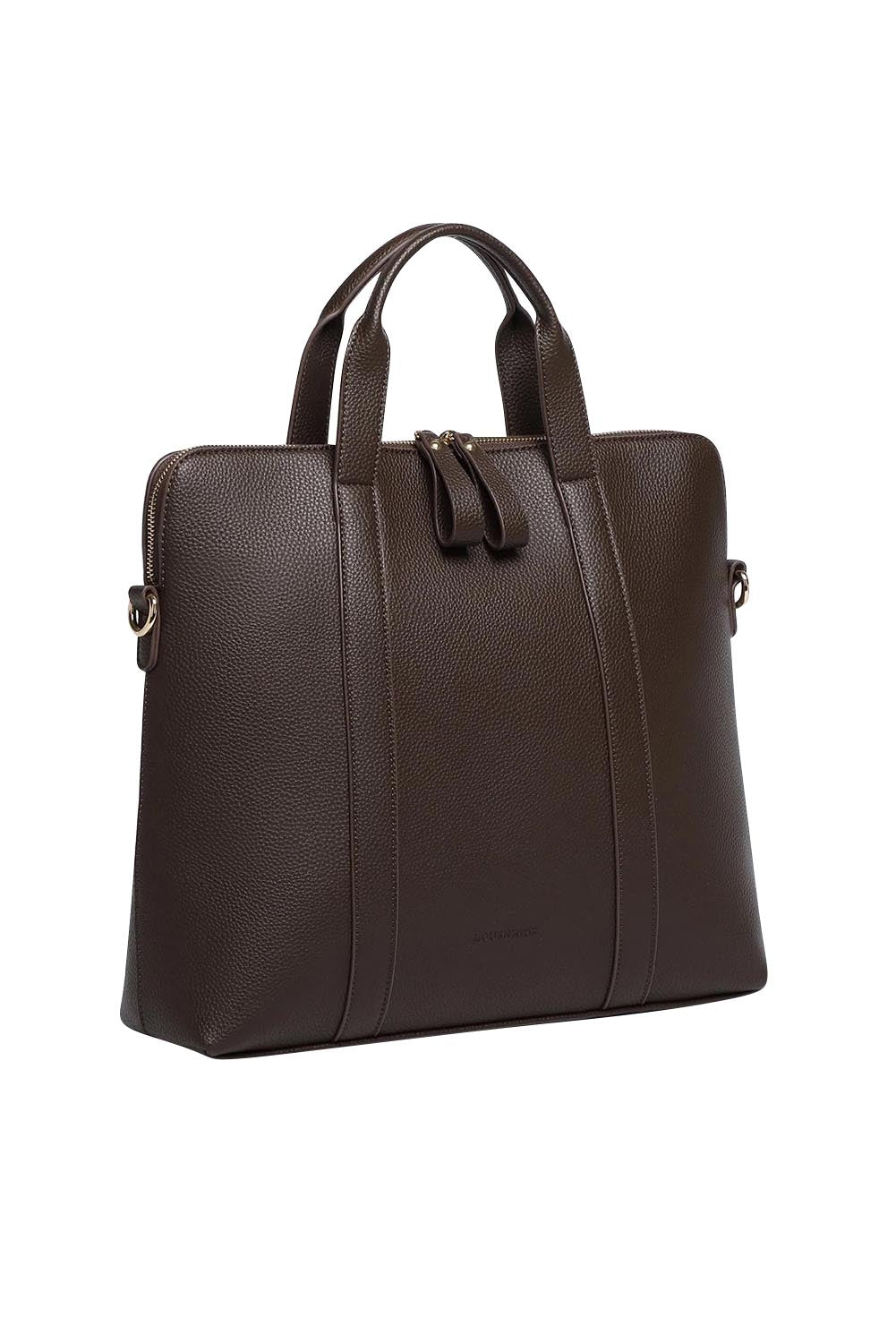 Product shot of the Rhodes Laptop Bag in colour Chocolate, detail