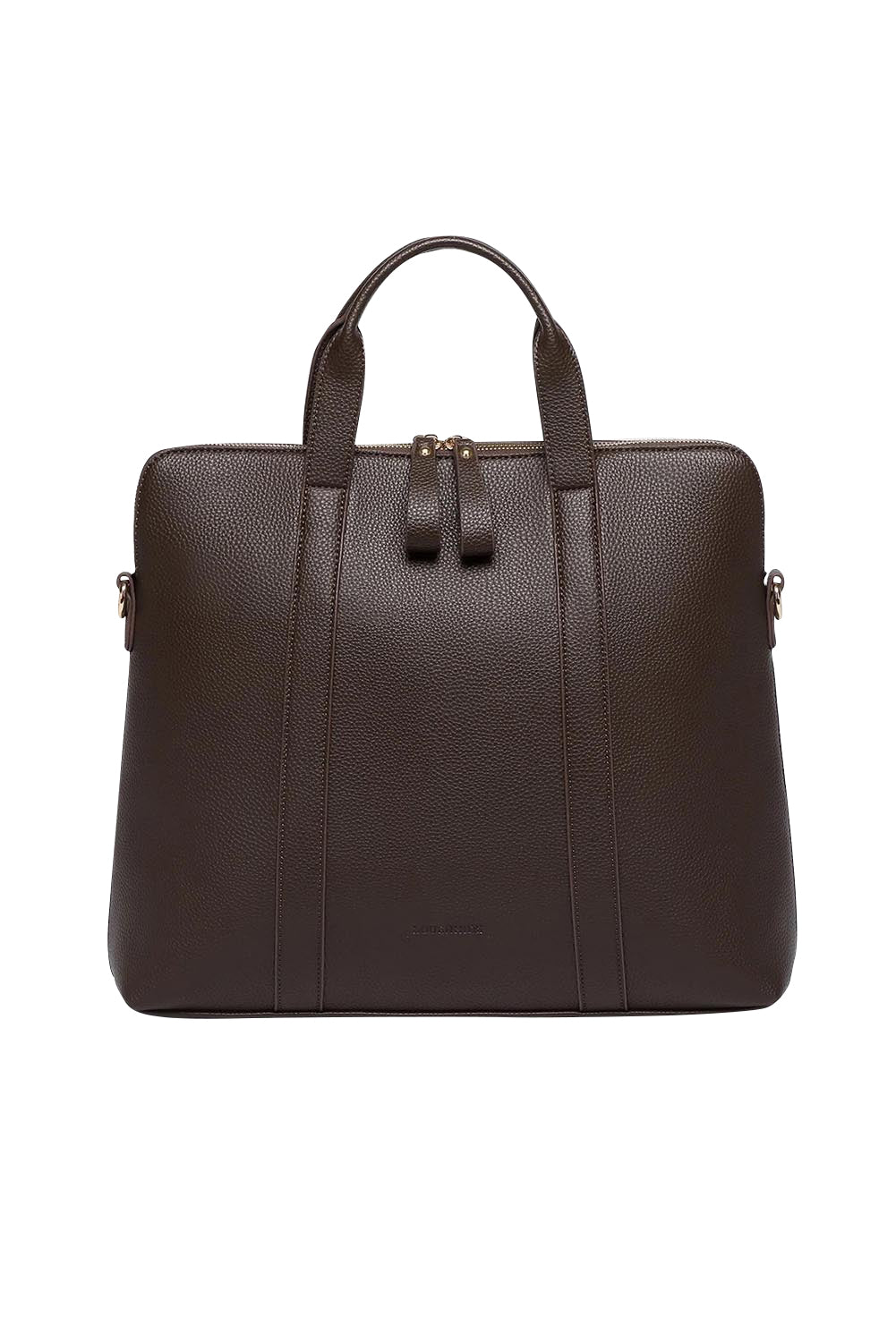 Product shot of the Rhodes Laptop Bag in colour Chocolate, detail