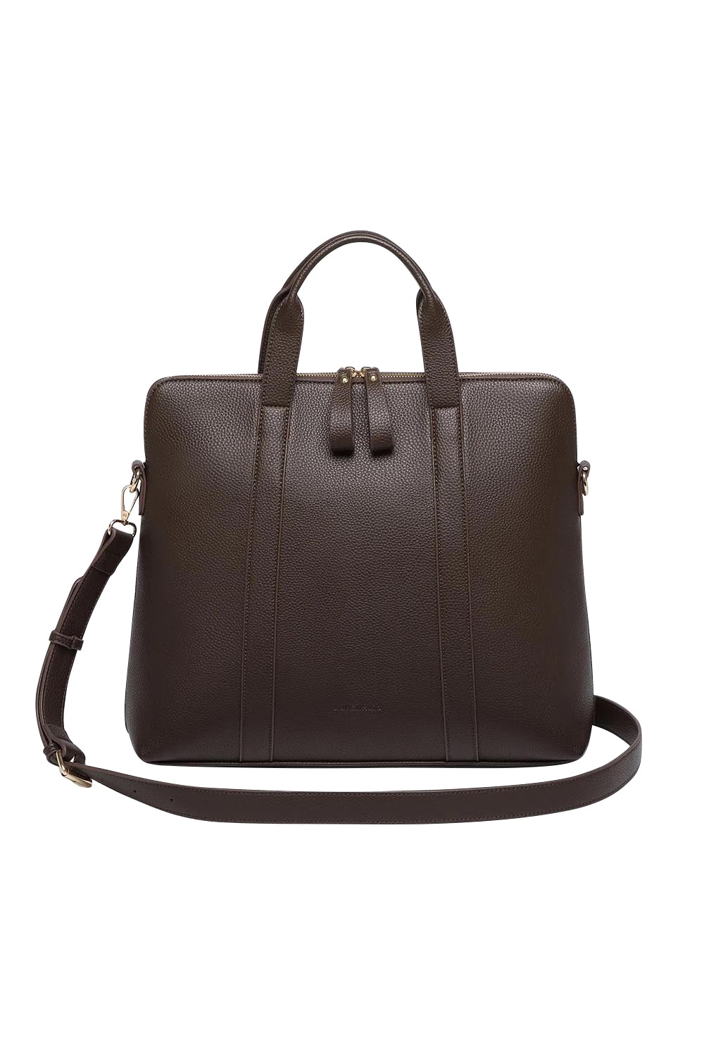 Product shot of the Rhodes Laptop Bag in colour Chocolate, from the front