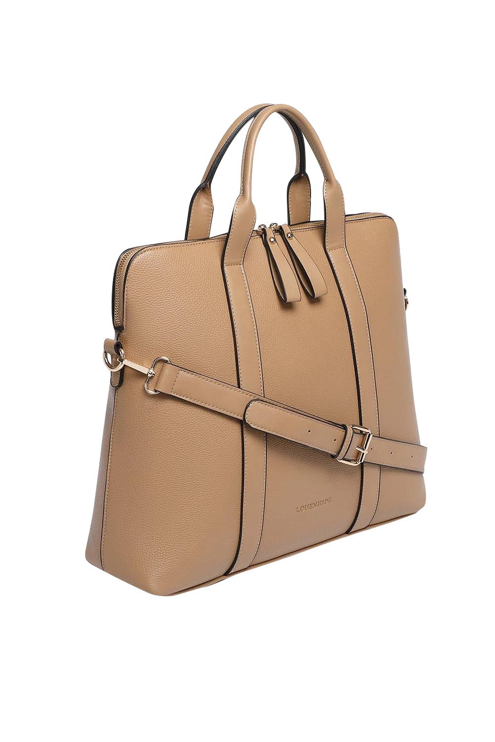 Product shot of the Rhodes Laptop Bag in colour Latte, detail