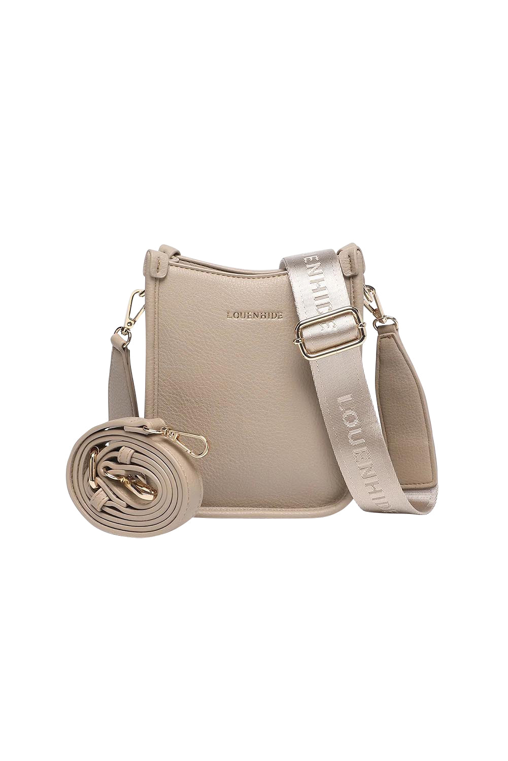 Product shot of the Parker Phone Crossbody Bag - Stone in colour Stone, from the front